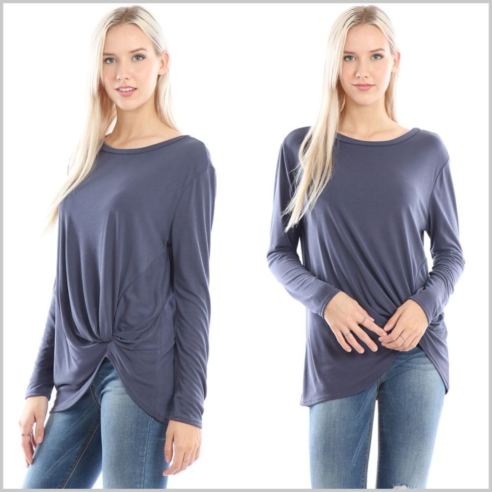 Navy Casual Top with Twist Knot Detail